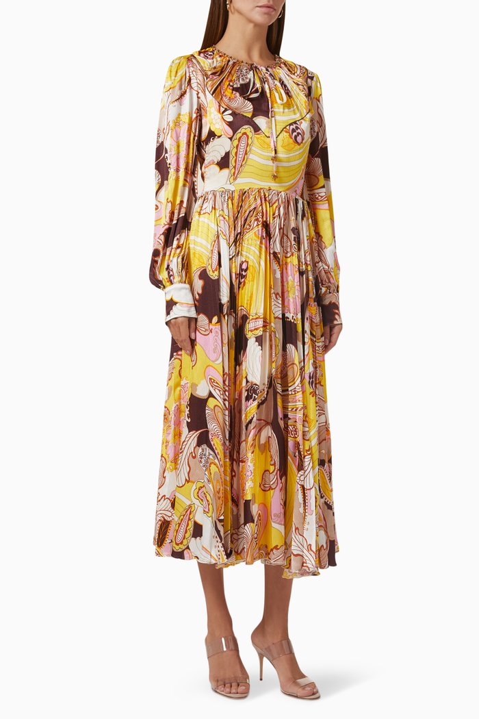 

Gathered Skirt Midi Dress in Viscose, Multicolour