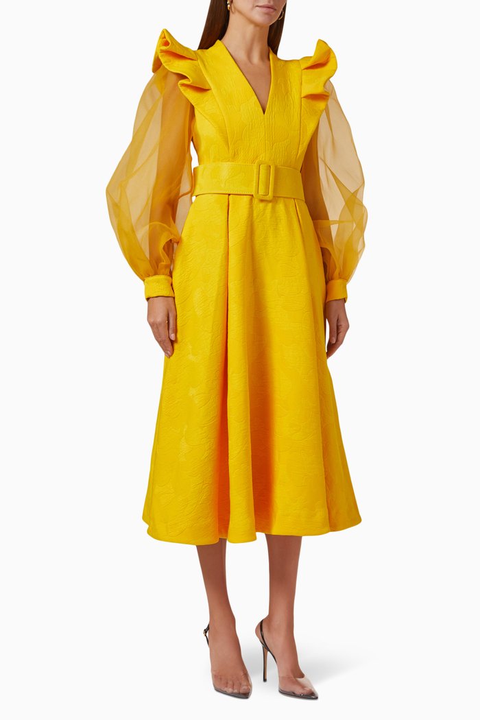 

Ruffle Midi Dress in Crepe, Yellow