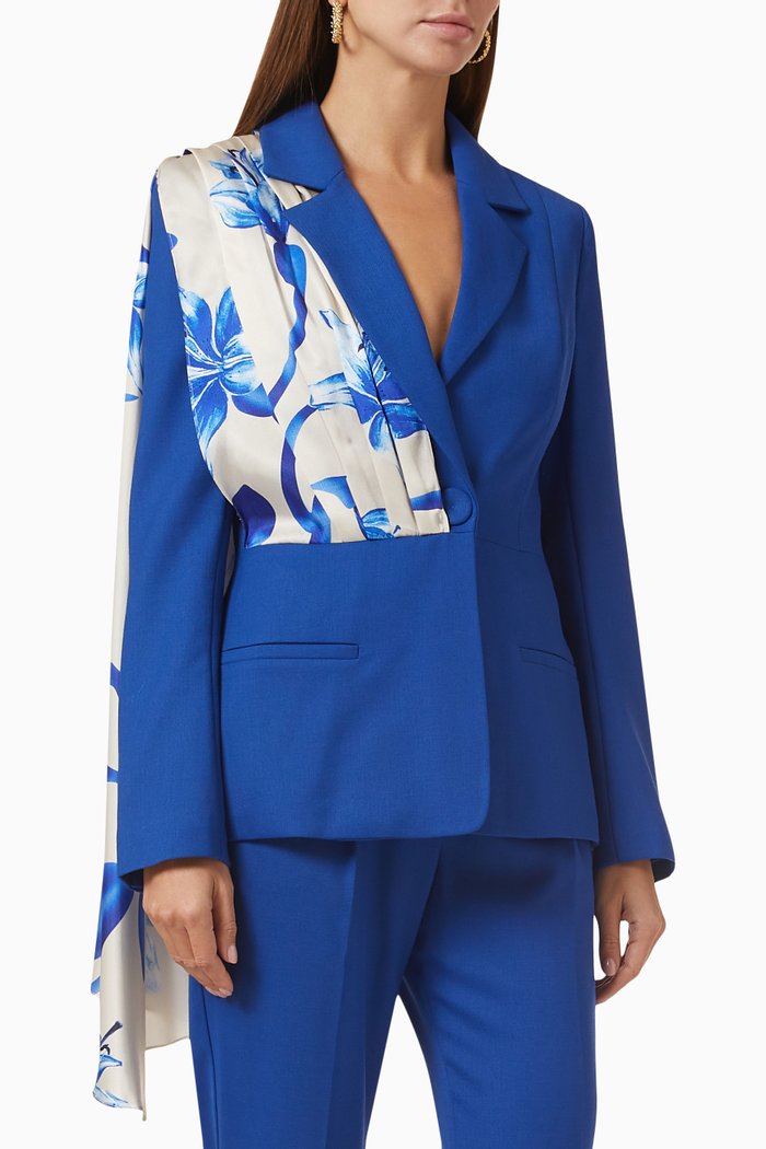 

Floral Printed Scarf Blazer, Blue