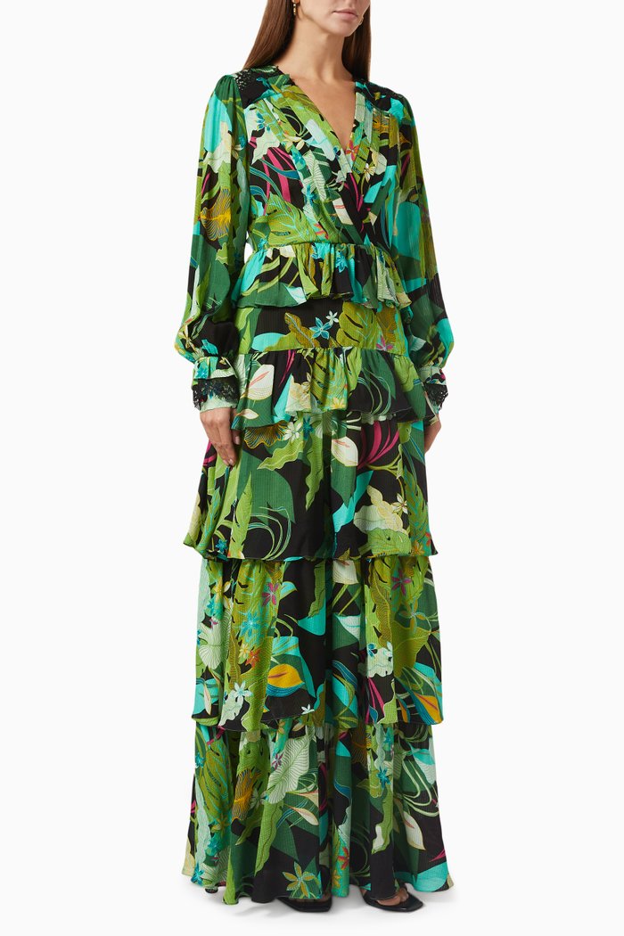 

Tiered Maxi Dress in Viscose, Green