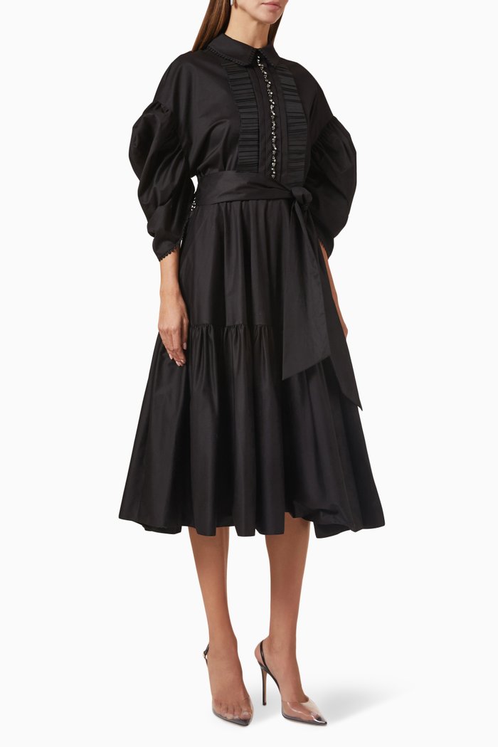 

Embellished Midi Dress in Cotton, Black