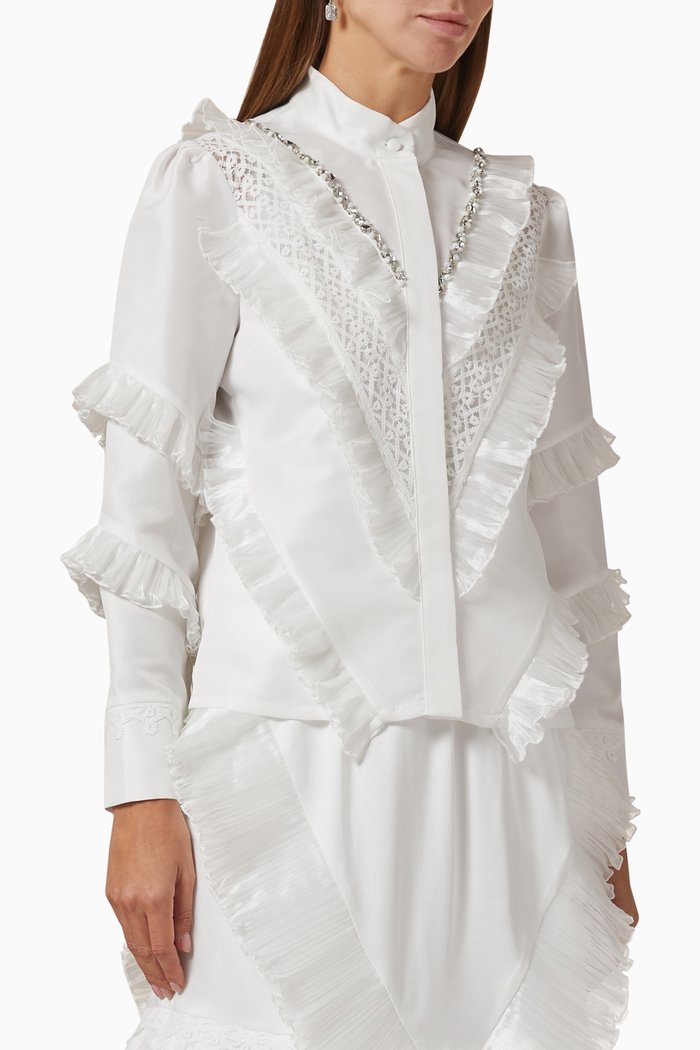 

Crystal-embellished Ruffle Shirt, White