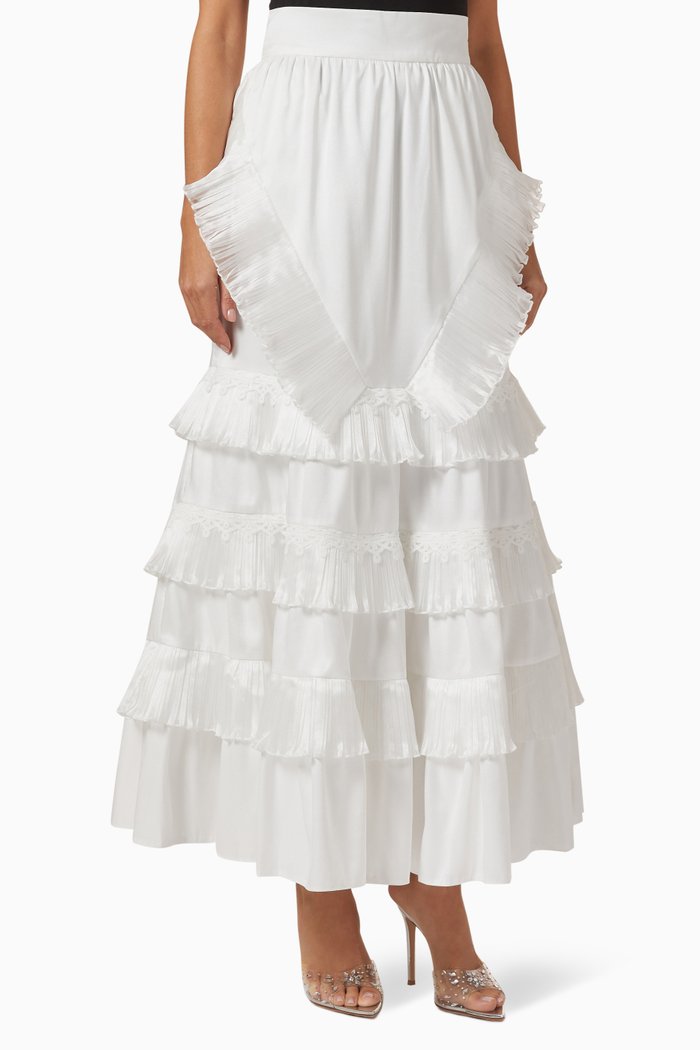 

Ruffle Tiered Maxi Skirt, White