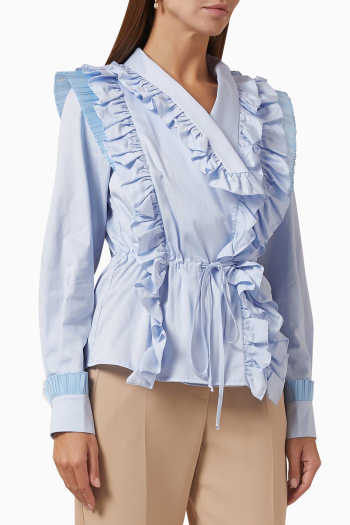 

Ruffle Shirt in Cotton, Blue