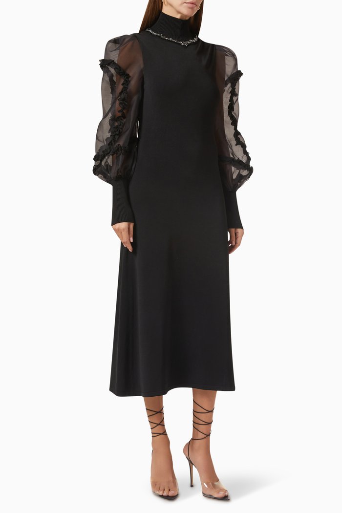 

Crystal-embellished Midi Dress in Viscose-knit, Black