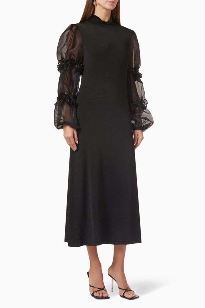 

Crystal-embellished Midi Dress in Viscose-knit, Black