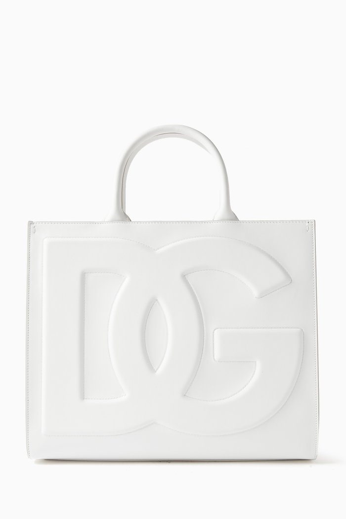 

Medium DG Daily Shopper Tote Bag in Calfskin Leather, White