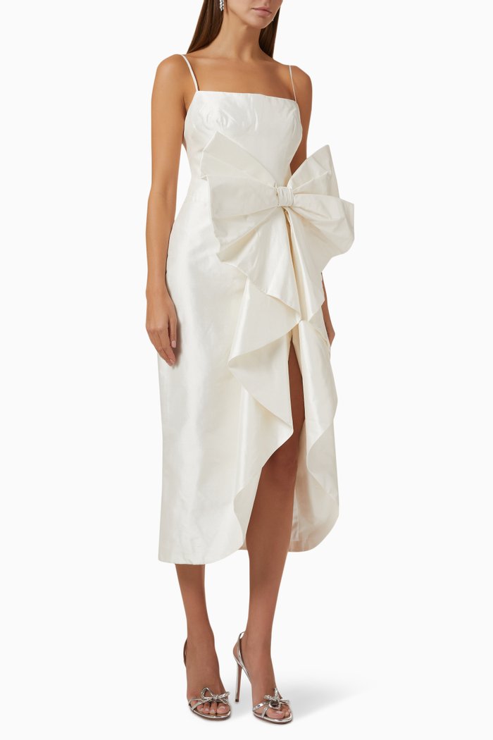

Draped Midi Dress in Silk, White
