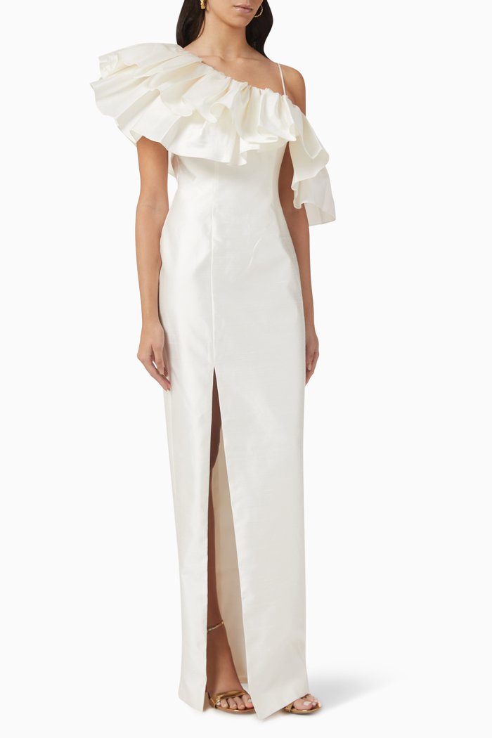 

Ruffled Gown in Silk, White