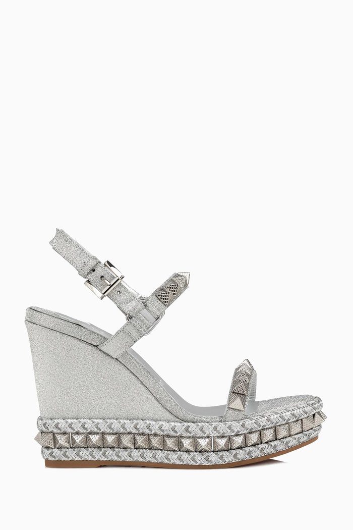 

Pyraclou 110 Wedge Sandals in Glittered Leather, Silver