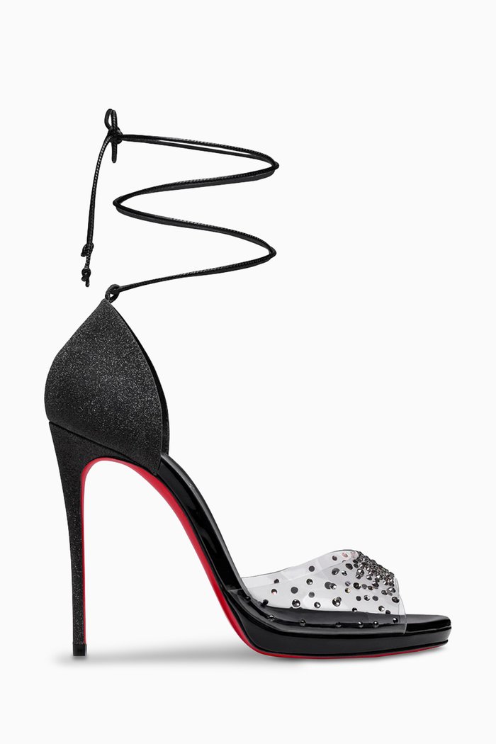 

Degratina Frou 120 Sandals in Glittered & Patent Leather, Black