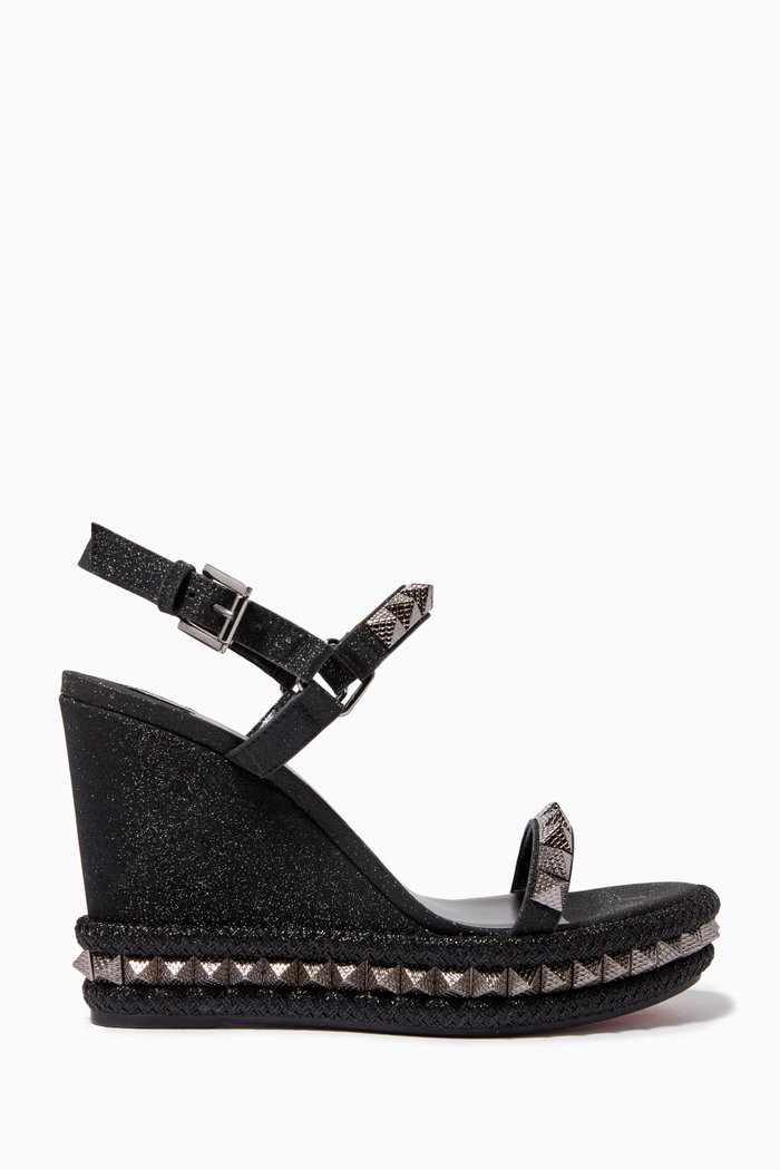 

Pyraclou 110 Wedge Sandals in Glittered Leather, Black