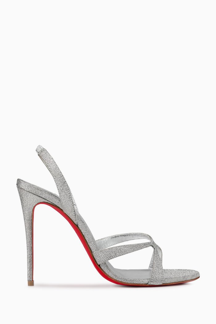 Emily 100 Sandals in Glitter Calfskin, Silver