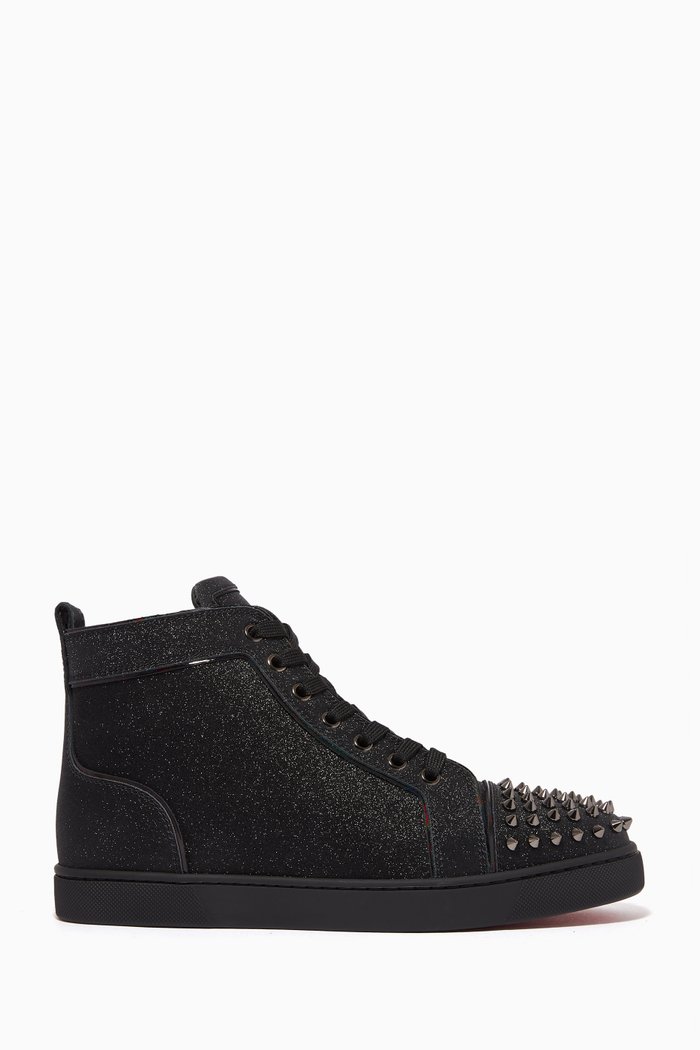 

Lou Spikes High-top Sneakers in Glittered Leather, Black