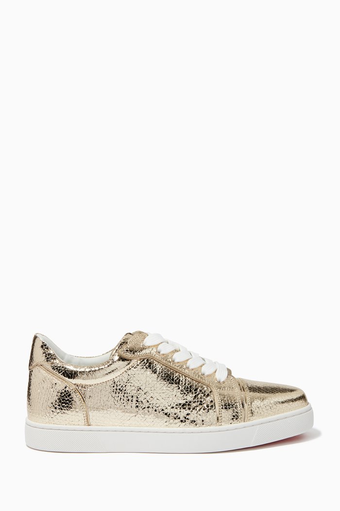 Fun Vieira Sneakers in Metallic Embossed Leather, Gold