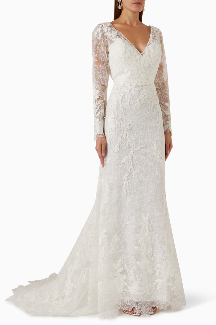 Gilda Mermaid Wedding Dress in Lace, Neutral