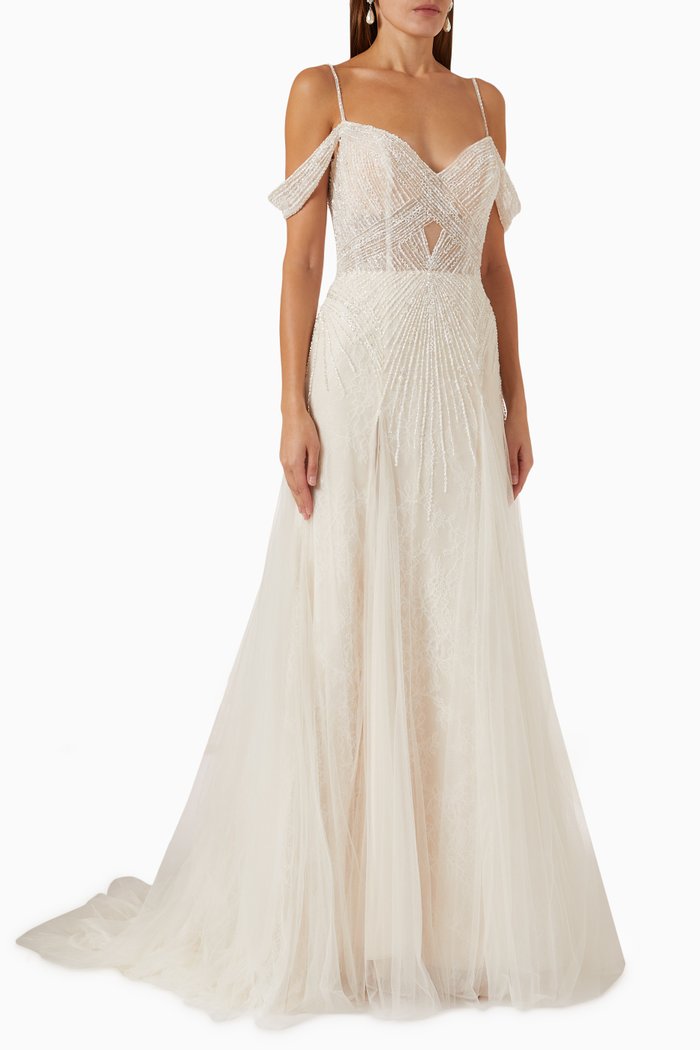

Helice Wedding Dress in Embroidered Tulle, Pink