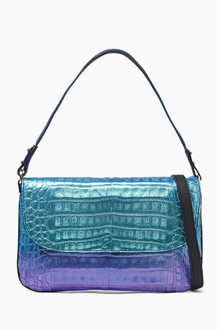 

Luisa Baguette Bag in Crocodile Leather, Blue