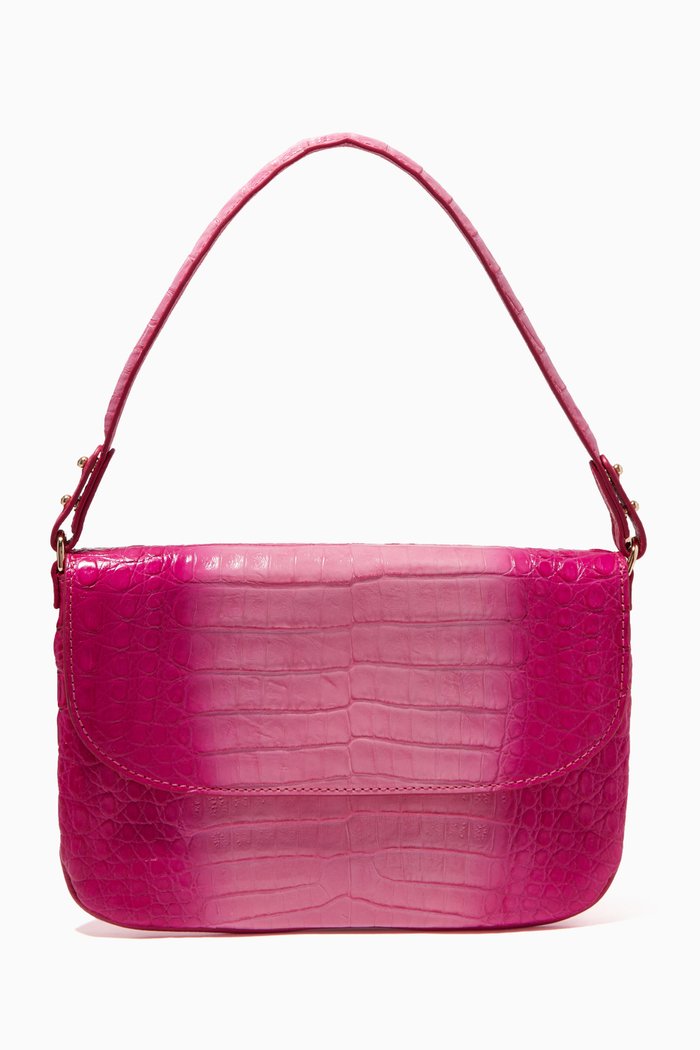 

Luisa Baguette Bag in Crocodile Leather, Pink