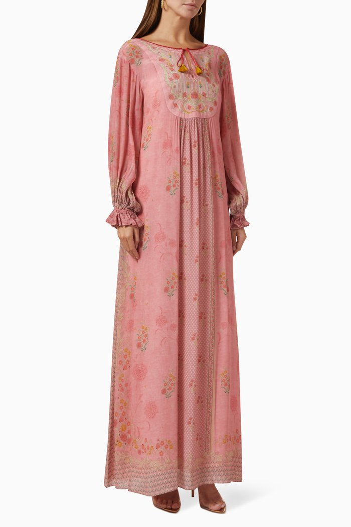 

Long-sleeve Dress in Satin, Pink
