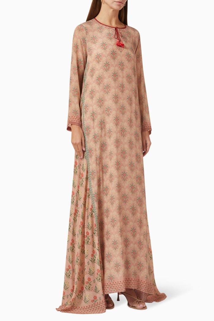 

Printed Kaftan in Crepe, Pink