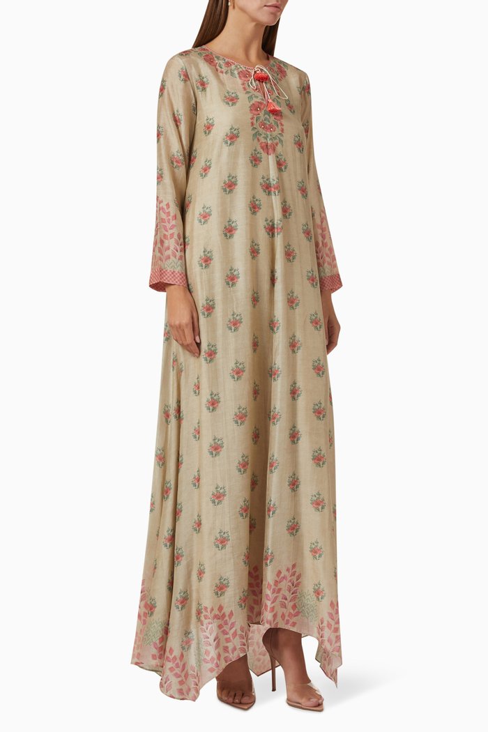 

Printed Kaftan in Cotton-silk, Neutral