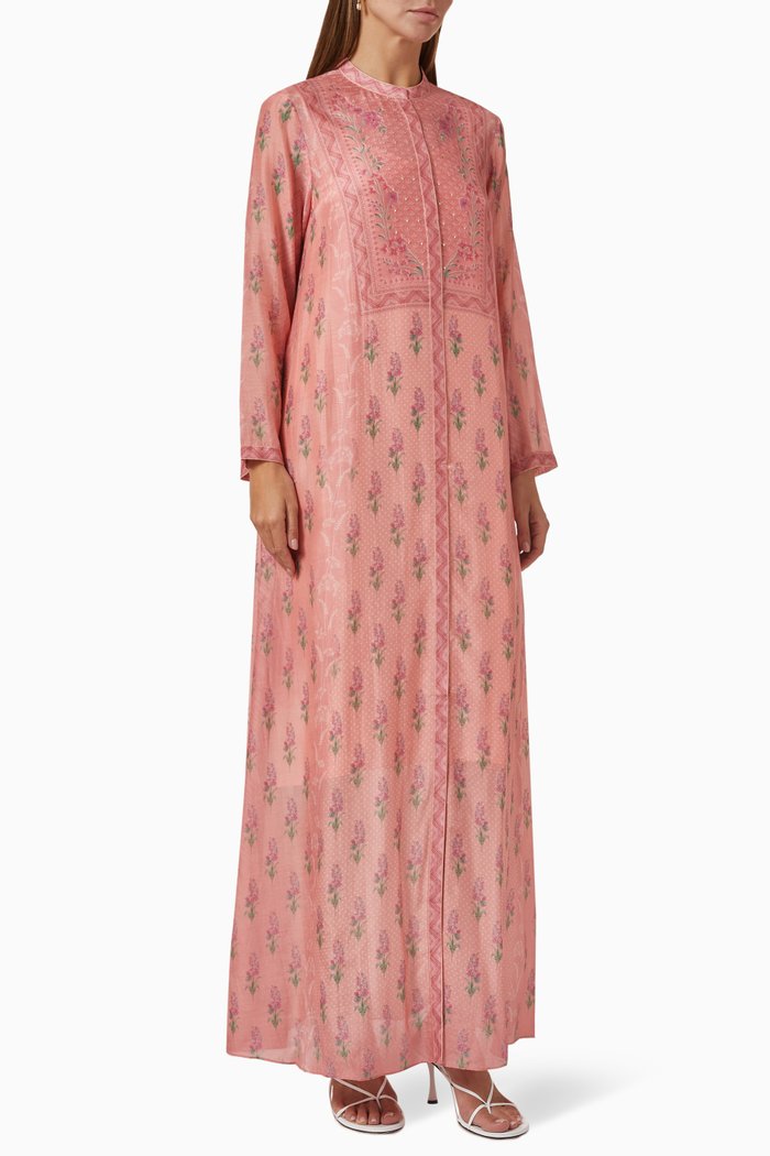 

Printed Kaftan in Cotton-silk, Pink