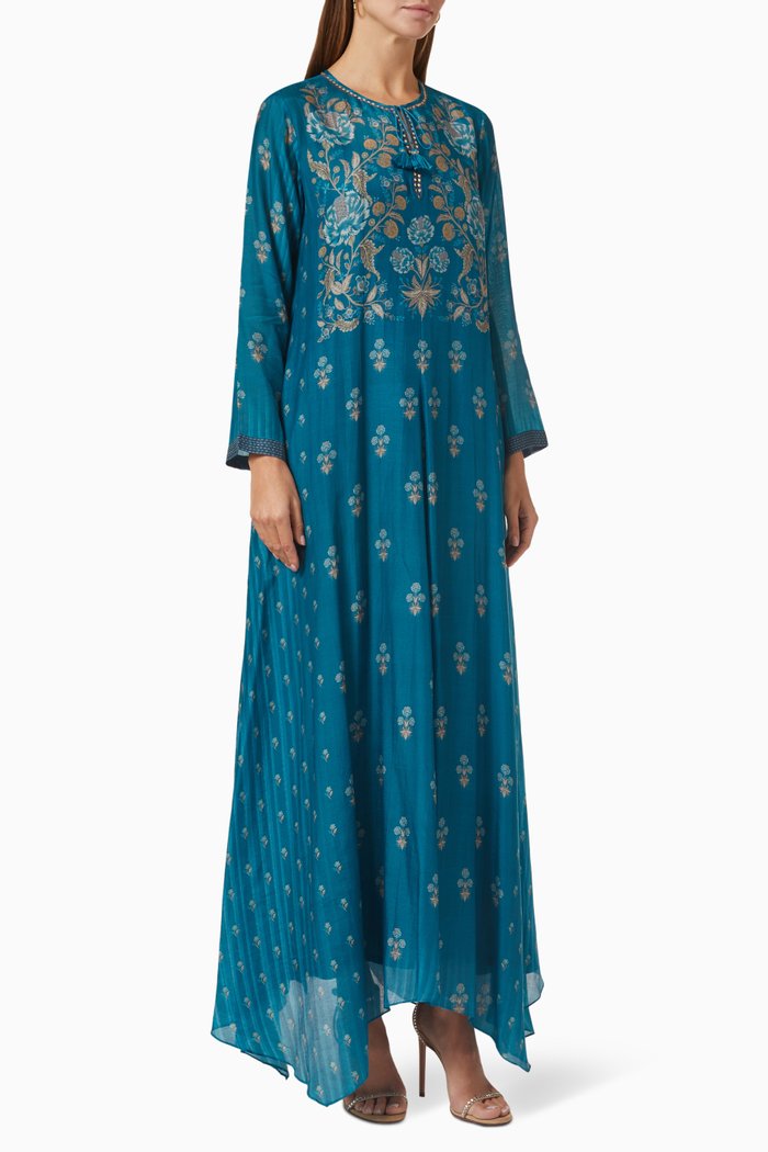 

Printed Kaftan in Cotton-silk, Blue