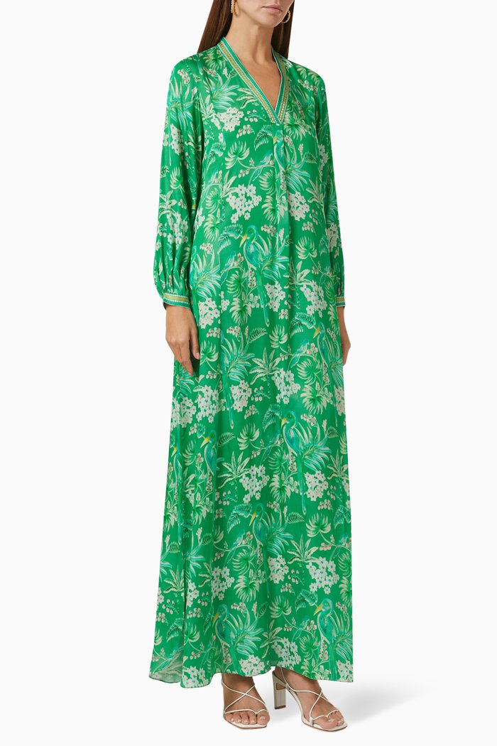 

Printed Kaftan in Satin, Green