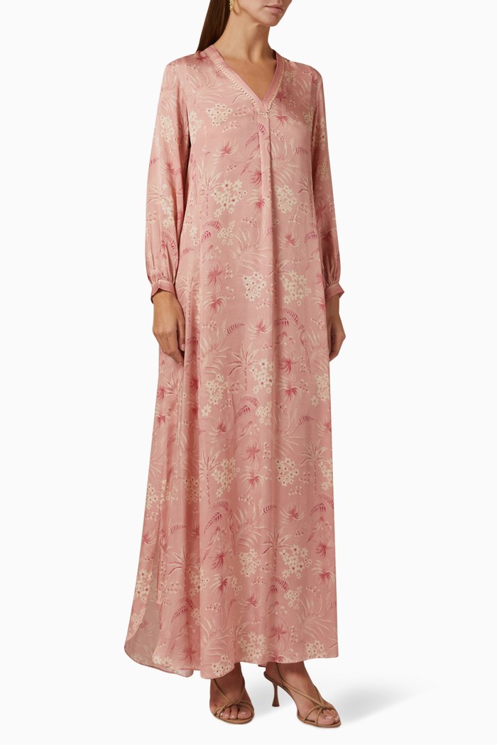 

Printed Kaftan in Satin, Pink