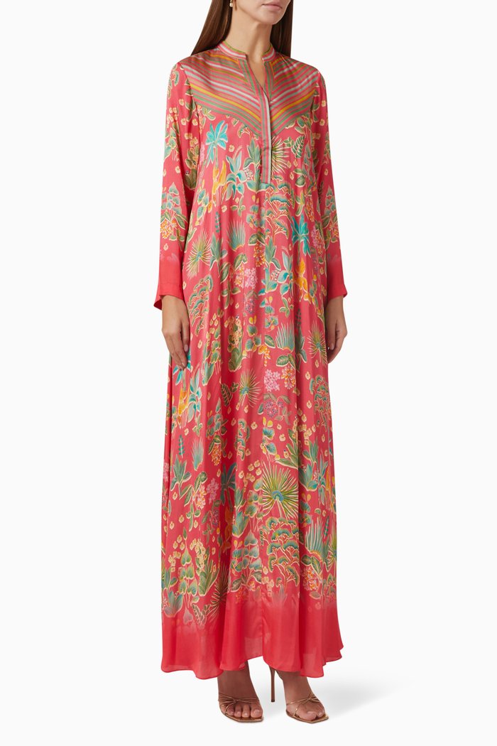 

Printed Kaftan in Satin, Pink