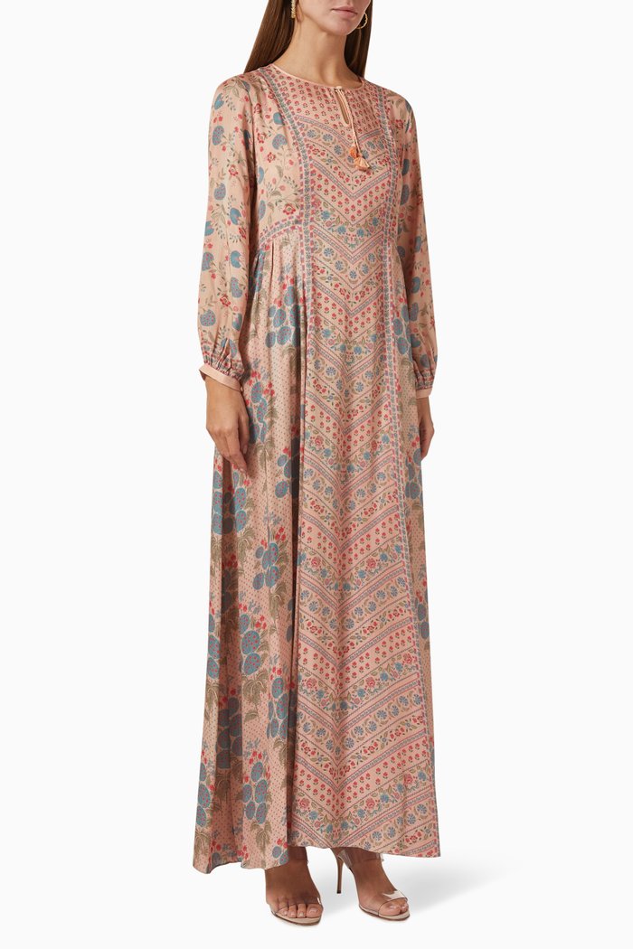 

Printed Kaftan in Satin, Pink