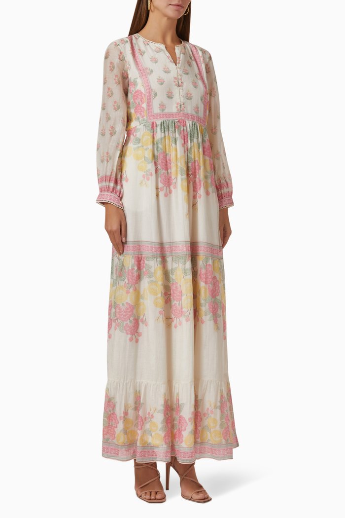 

Printed Long-sleeve Kaftan, Pink