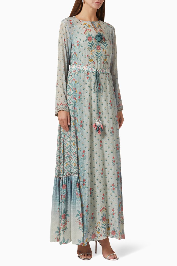 

Printed Kaftan in Crepe, Green