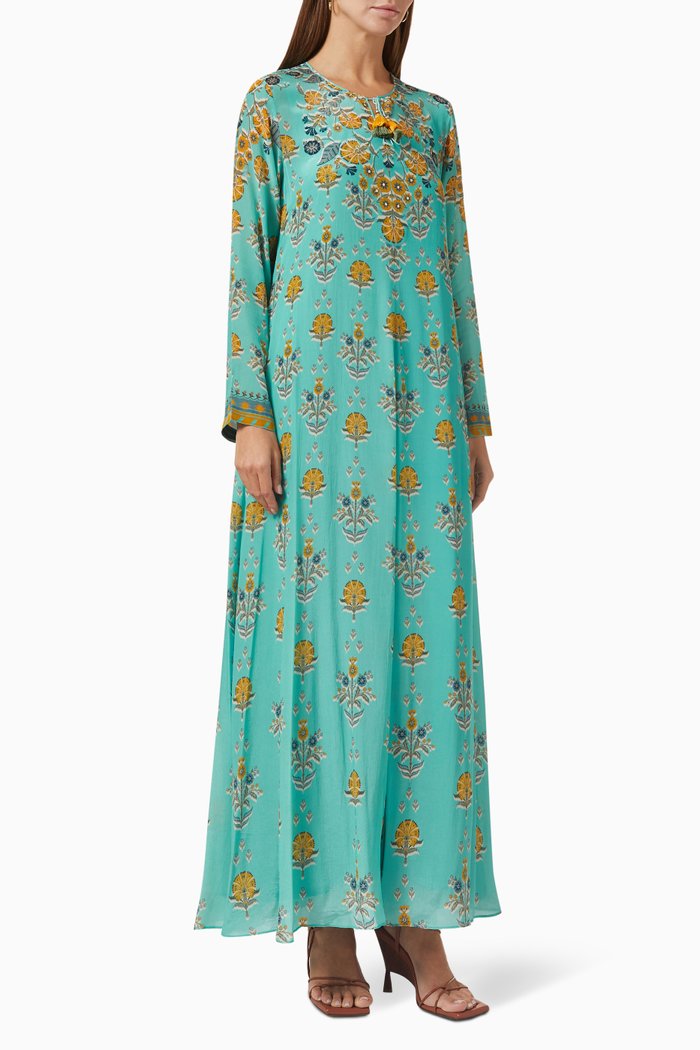 

Printed Kaftan in Crepe, Blue