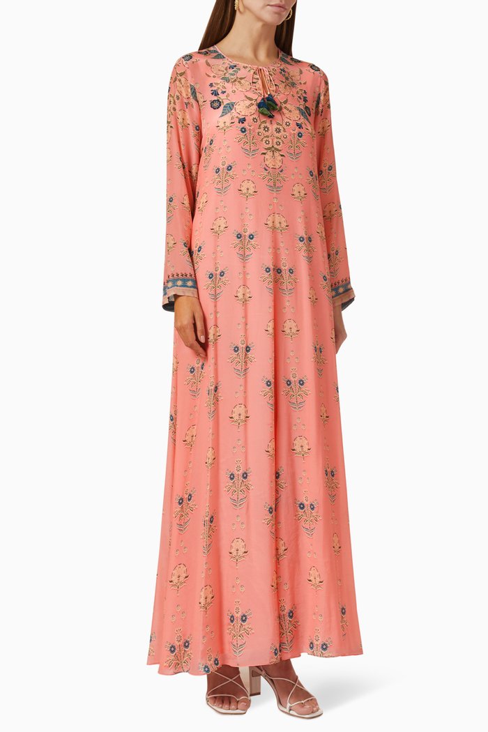 

Printed Kaftan in Crepe, Pink