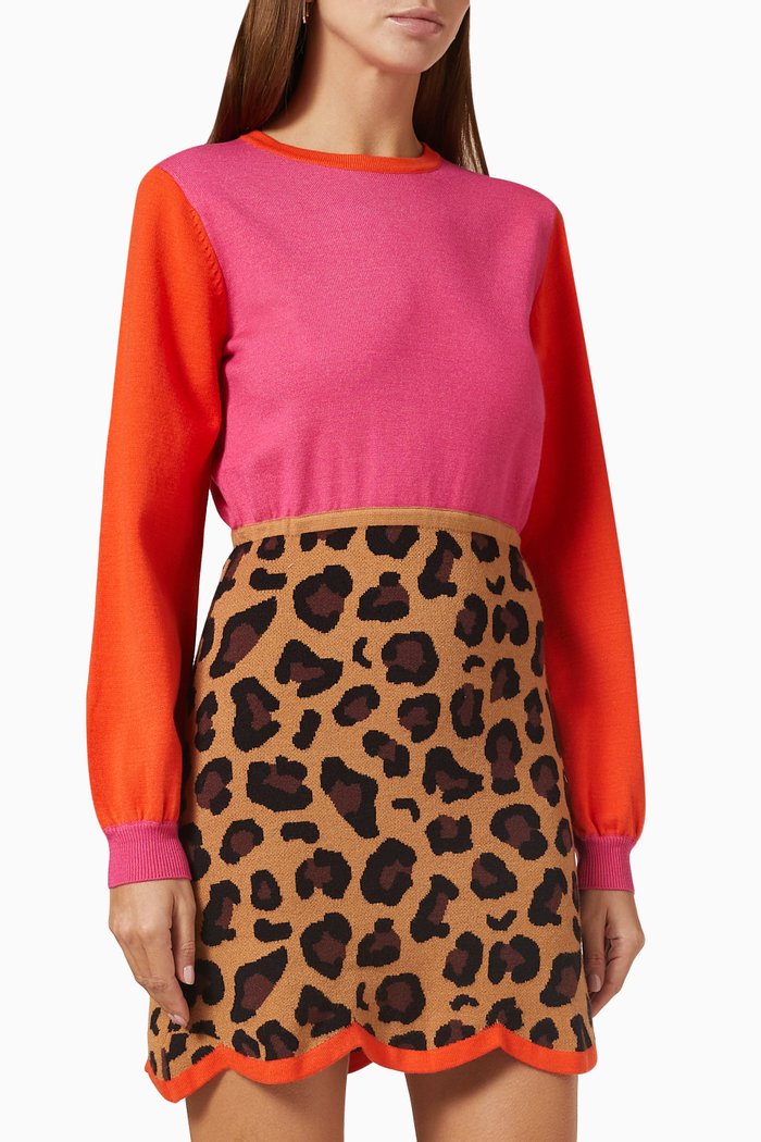 

Macy Colour-block Animal-print Mini Dress in Viscose-blend Knit, Multicolour