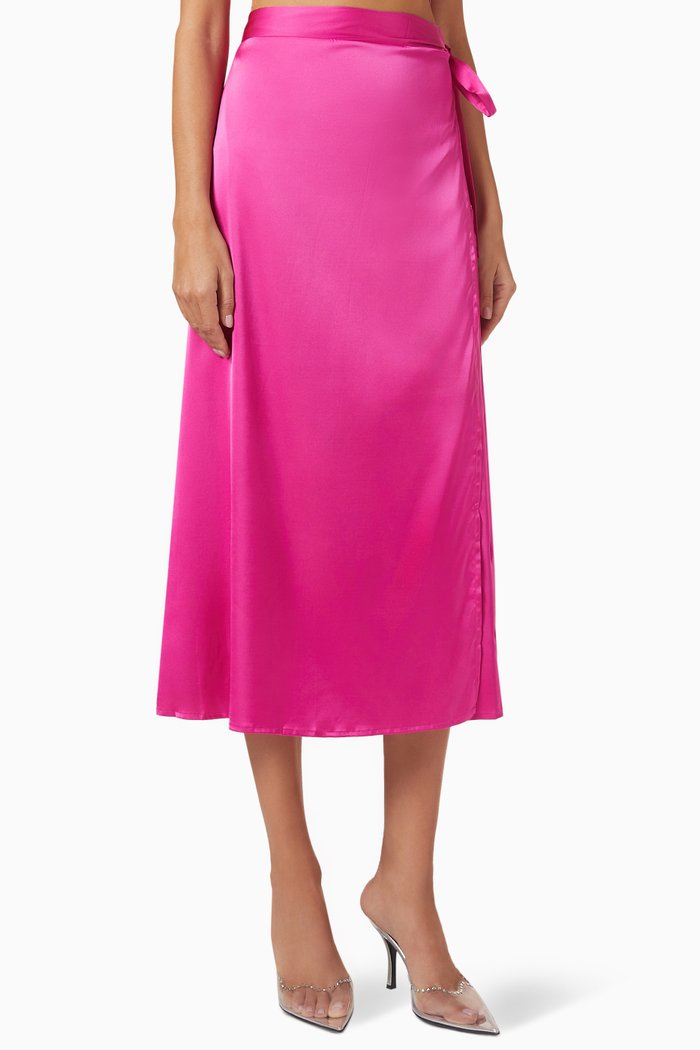 

Ballerina Midi Wrap Skirt in Satin, Pink