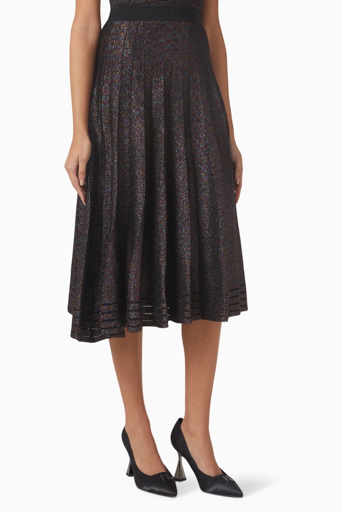 Knit Pleated Skirt in Lurex, Multicolour