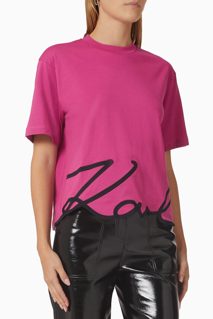 

Signature Karl Hem T-shirt in Cotton, Red