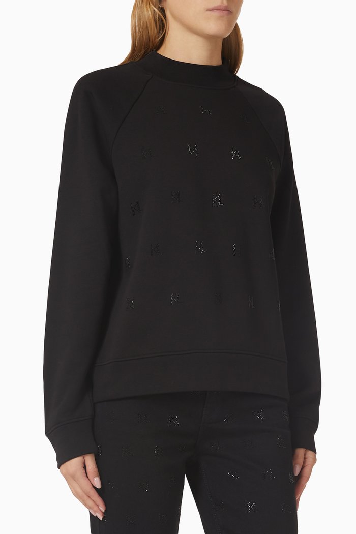 

Rhinestone Logo Sweatshirt in Organic Cotton, Black