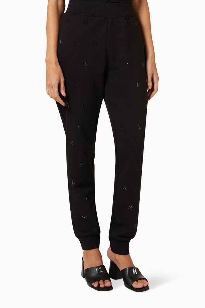 

Rhinestone KL Monogram Sweatpants in Organic Cotton, Black