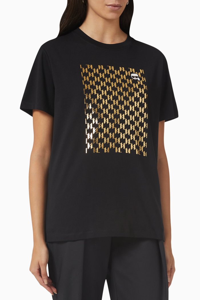 Ikonik Metalllic Monogram T-shirt in Organic Cotton, Black