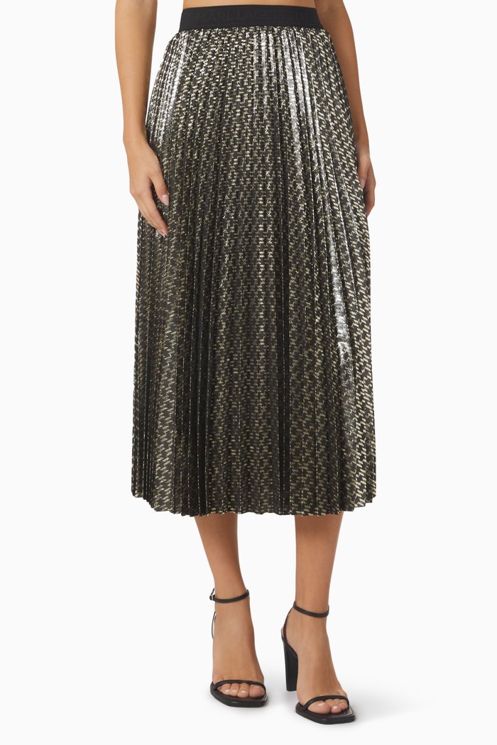 

KL Monogram Midi Skirt in Lurex, Black