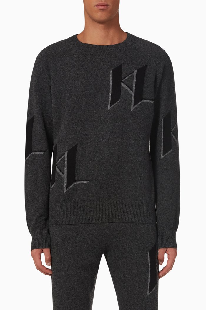 

KL Logo Sweater in Cashmere, Grey