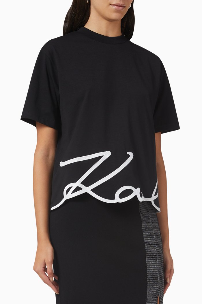 

Karl Signature Hem T-shirt in Organic Cotton, Black