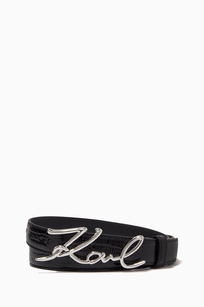 

K/Signature Belt in Croc-embossed Leather, Black