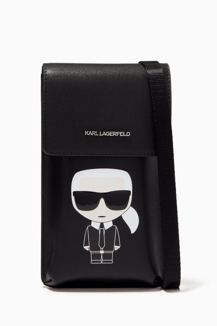 

K/Ikonik Phone Pouch with AirPods Case in Leather, Black