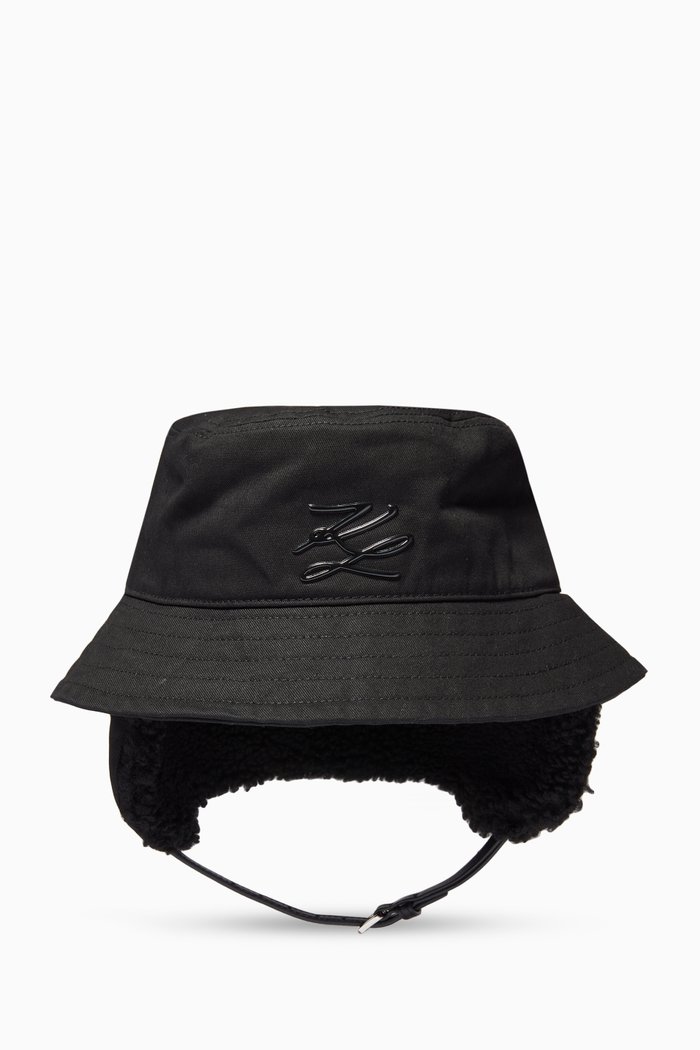 

K/Autograph Bucket Hat in Cotton Twill & Faux Fur, Black