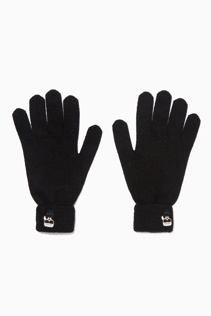 

K/Ikonik Karl Patch Gloves in Rib-knit, Black